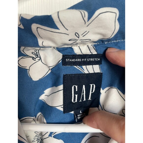 Gap Shirt Mens L Blue Button Up Camp Hawaiian Standard Fit Floral short sleeve - Picture 6 of 6